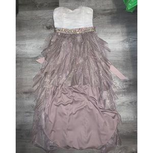 High/low cream and taupe dress